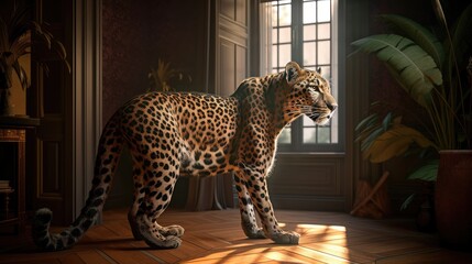 Wall Mural - dramatic scene of a leopard. created with generative ai.