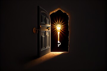 Wall Mural - keyhole, with a light shining through, illuminating the dark room, created with generative ai