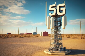 Wall Mural - 5g network tower, with cables and antennas installed, ready to provide high-speed wireless internet to nearby homes and businesses, created with generative ai