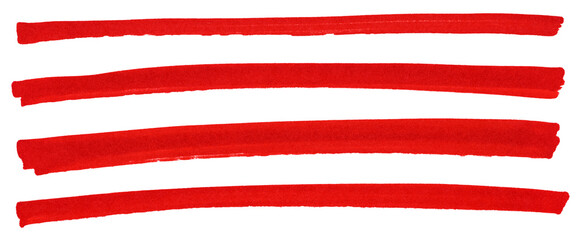 Set of red marker paint texture. Strokes isolated on transparent background