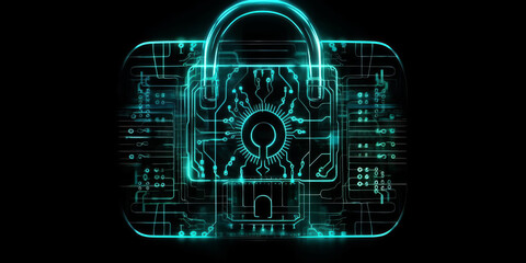 Poster - symbol of a digital padlock. concept of the future against a dark background - generative ai