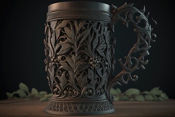 Canvas Print - iron mug with intricate design, showcasing the skill and artistry of its maker, created with generative ai