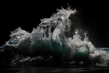 Sea wave with foam isolated on black background.