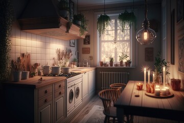 Sticker - kitchen, with warm lighting and cozy atmosphere, perfect for a quiet evening at home, created with generative ai