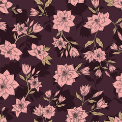 Wall Mural - Magnolia flower floral seamless pattern. Vector illustration floral design background. 