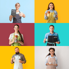 Canvas Print - Group of baristas on color background