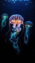 Wall Mural - Colurful and mesmerizing Deep sea jellyfish. Gen AI