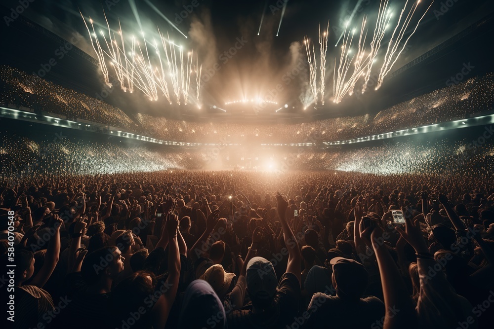 Concert crowd celebrating at stadium music festival