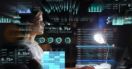 Poster - Animation of financial data processing over caucasian business people in office