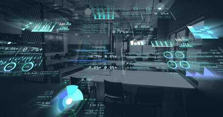 Poster - Animation of financial data processing over business office