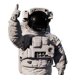 astronaut pointing upwards, isolated on transparent background