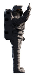 astronaut pointing upwards, isolated on transparent background