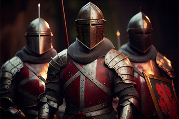 Wall Mural - Medieval formidable knights prepare for historical battle. A historical medieval concept. Generative AI Art.