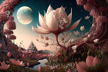 Aufkleber - The Wondrous Spell of the Floral Fantasyland of Eastert ide Generative AI