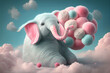 cute blue baby sheep in the sky clouds sweet dreams good child sleep, pink blue pastel color, generative ai