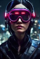 Wall Mural - portrait of a futuristic cyberpunk sci-fi girl. high-tech futuristic woman from the future. generati