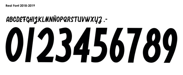 Poster - font vector team 2018 - 2019 kit sport style font. real madrid home font. football style Retro font. sports style letters and numbers for soccer team