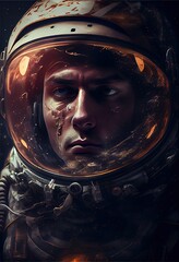 Wall Mural - an astronaut exploring an alien planet. a high-tech astronaut from the future. generative ai art.