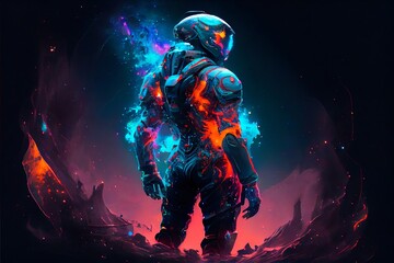 Wall Mural - An astronaut exploring an alien planet. A high-tech astronaut from the future. Generative AI Art.