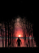 silhouette of a man in the woods illustration in grunge vintage style