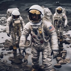 Wall Mural - an astronaut exploring an alien planet. a high-tech astronaut from the future. generative ai art.