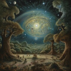 Wall Mural - a deserted abstract colorful alien landscape. alien planets during sunrise. generative ai art.