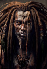 Wall Mural - portrait of fantastic warrior. high-tech futuristic man from the future. generative ai art.