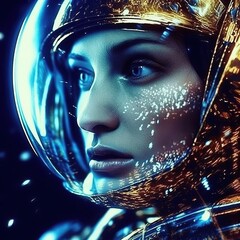 Wall Mural - portrait of an astronaut in a spacesuit. high-tech astronaut from the future. generative ai art.