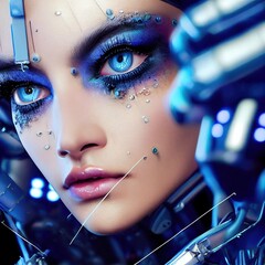 Wall Mural - portrait of a futuristic cyberpunk sci-fi girl. high-tech futuristic woman from the future. generati