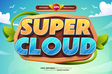 Super Cloud Gaming Comic Cartoon game adventure tittle 3D Editable text Effect Style