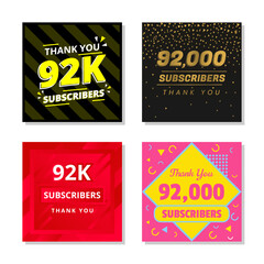Wall Mural - Thank you 92k subscribers set template vector. 92000 subscribers. 92k subscribers colorful design vector. thank you ninety two thousand subscribers