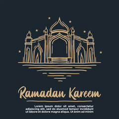 Wall Mural - Ramadan Kareem. Illustration vector graphic. Design concept Mosque with lantern in Hand Drawn Sketch style, Perfect for Islamic Holy Month, banner, Postcard social media, greeting card