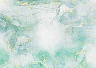 Poster - Abstract green pastel watercolor stains background on watercolor paper textured for design templates invitation card