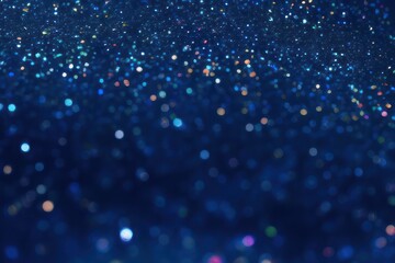 glitter particles on blue dark background, bokeh and sparkles backdrop