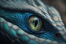 Close-up Of The Eye Of A Lizard With The Flag Of Saint Lucia. Generative AI
