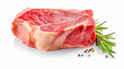 Wall Mural - fresh raw beef steak isolated on white background. Generative AI