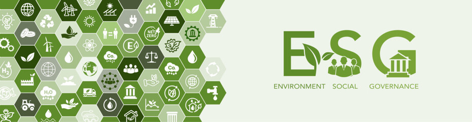 esg icon banner - environment, society and governance environmental concept social connection relate