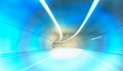 Sticker - Abstract speed motion in blue highway road tunnel