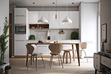 Poster - Modern Scandinavian kitchen, white. Generative AI