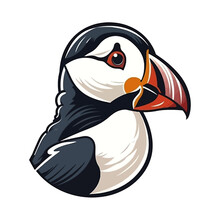 Puffin Bird, Isolated On White Background, Logo, Icon, Vector Illustration.