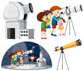 Wall Mural - playful children using telescopes vector collection