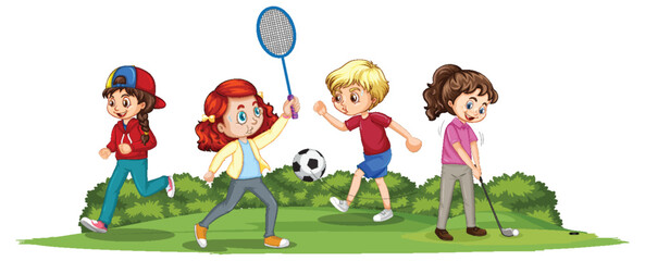 Wall Mural - Happy children playing different sports