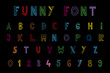 A-Z alphabet letters and 0-9 numbers festive a d funny font vector and illustration