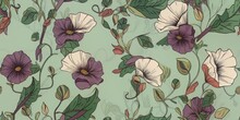 Seamless Background With Flowers.floral Pattern. Morning Glory Flowers Wallpaper, Repeating Pattern	
