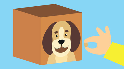 Canvas Print - Cute dog in a box. Vector illustration in flat style.