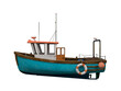 Cartoon low poly fishing ship, 3d rendering