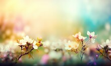 Cherry Blossom Blooming In Spring Season. Soft Focus Vintage Filter Style.