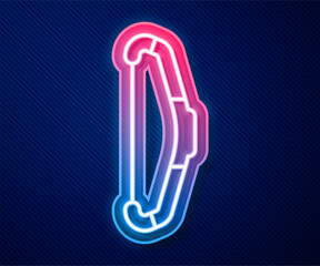 Sticker - Glowing neon line Medieval bow icon isolated on blue background. Medieval weapon. Vector