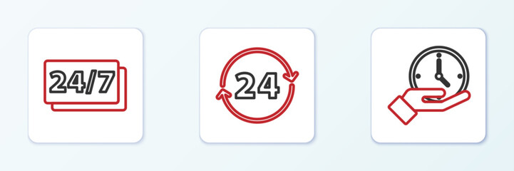 Poster - set line clock, 24 hours and icon. vector