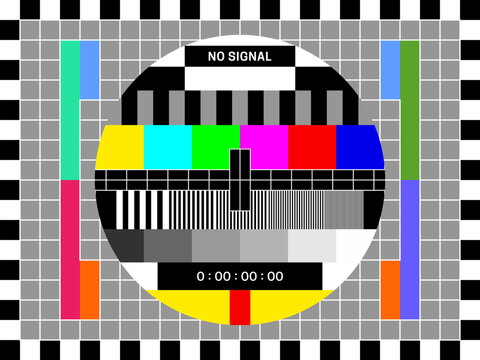 tv signal test screen, retro television color test of broadcast pattern, vector old video background